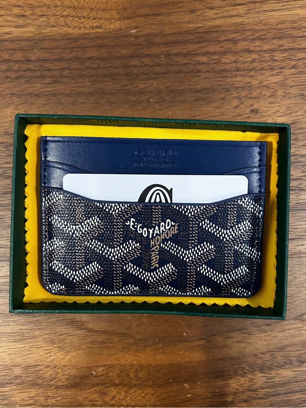 Goyard Navy and White Card Holder with Dark Blue Leather Trim